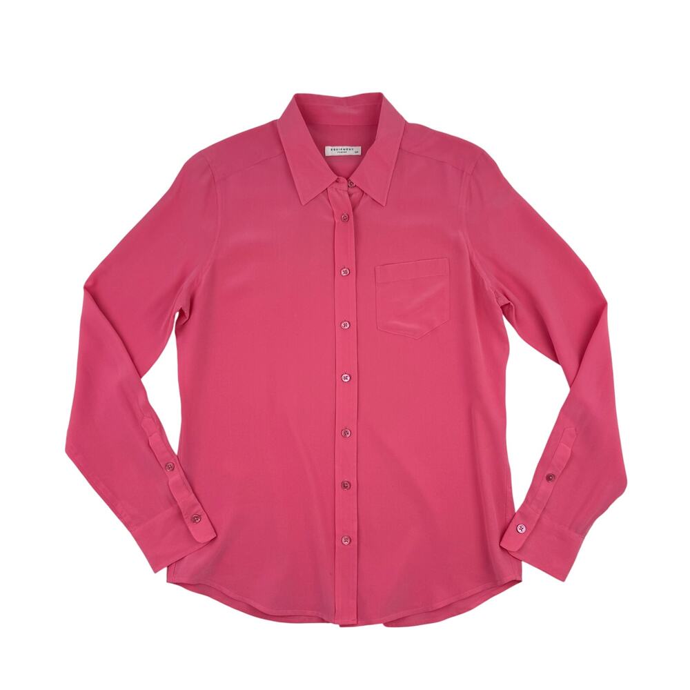 Equipment Femme Silk Button Up Shirt Bold Hot Pink Long Sleeve Women's S